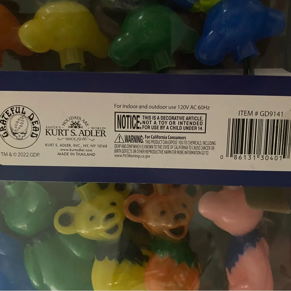 Kurt Adler Grateful Dead Marching Bear string lights. NIB